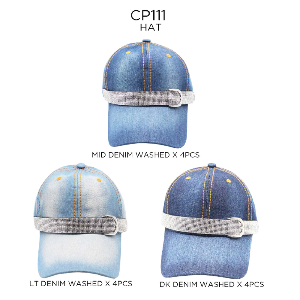 CP111 ASST Belt Rhinestone Baseball Cap (3PCS)