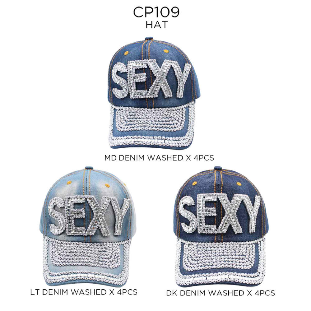CP109 ASST SEXY Rhinestone Baseball Cap (3PCS)