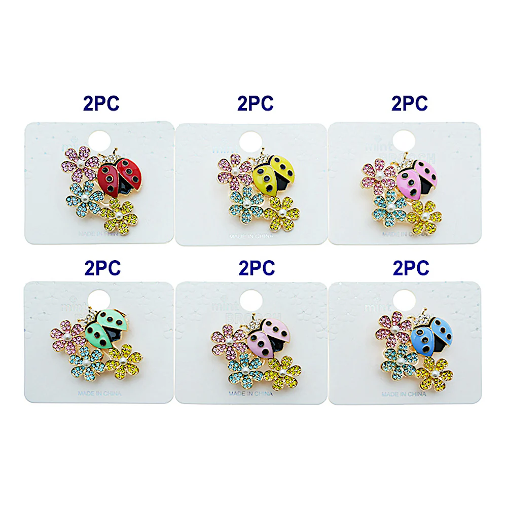JAH50687 ASST Ladybug Rhinestones Pin Brooches (12pcs)