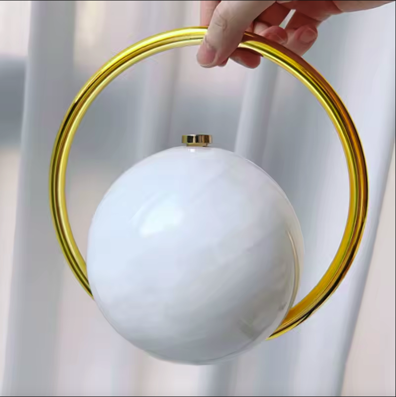 LA25251 WT Sphere Marble Minaudiere Clutch