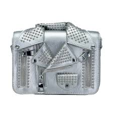LA94460-SILVER Studded Faux Leather Jacket Designed Crossbody Bag
