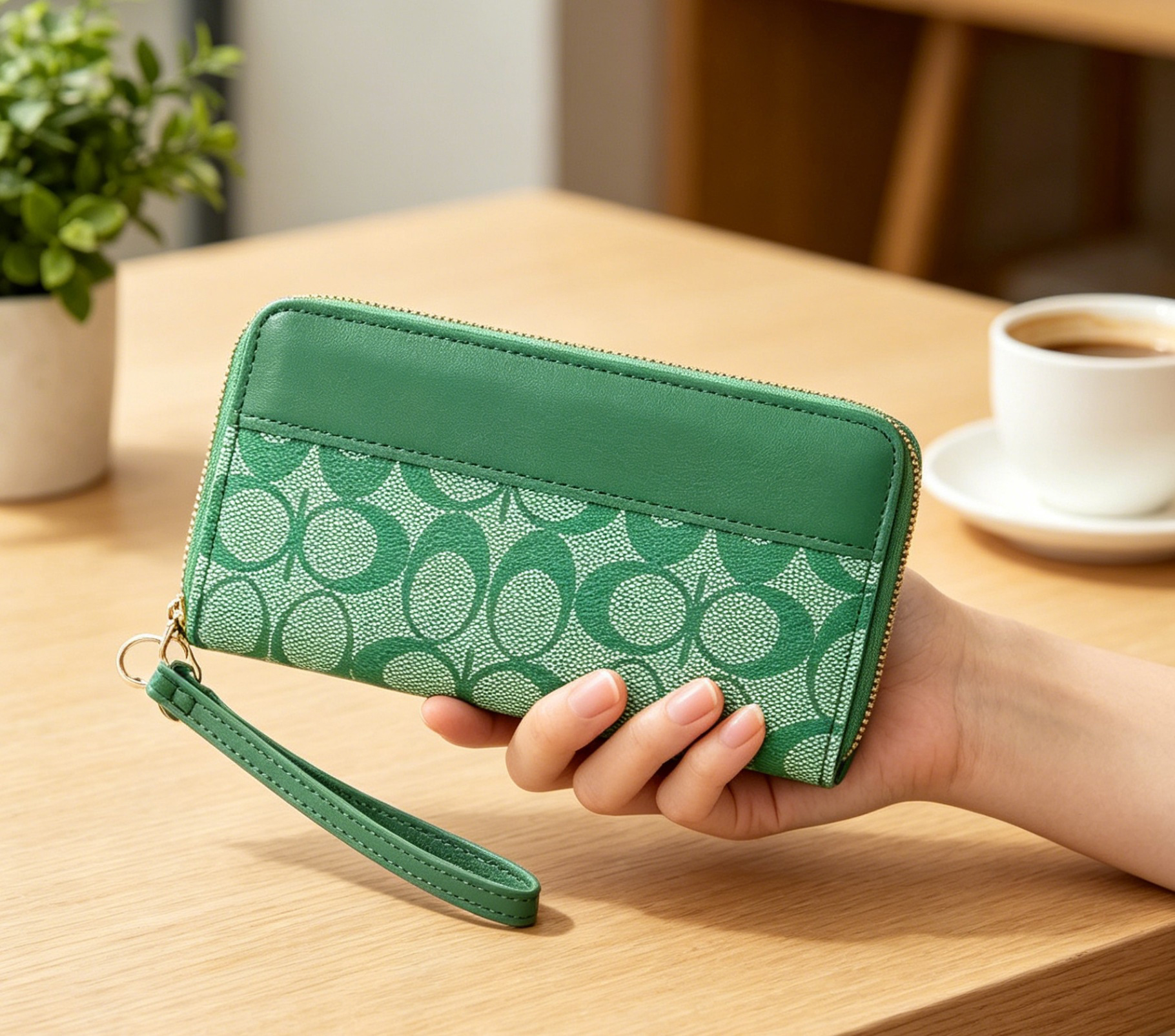 114A-GN Fashion Single Zipper Wallet