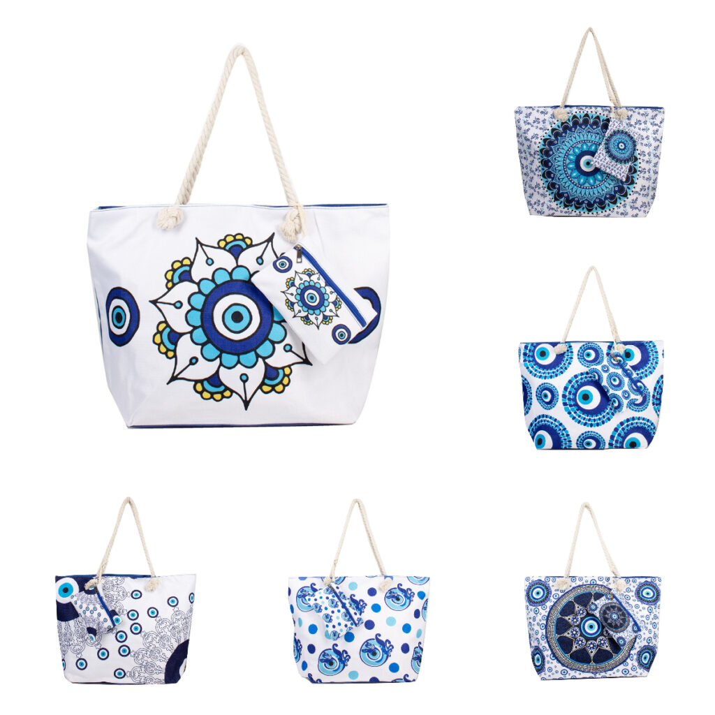 HB8828-EV ASST Evil Eye Canvas Tote Bag (3pcs)