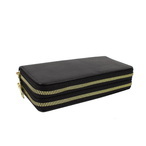 003-BK Double Zippers Long Wallet