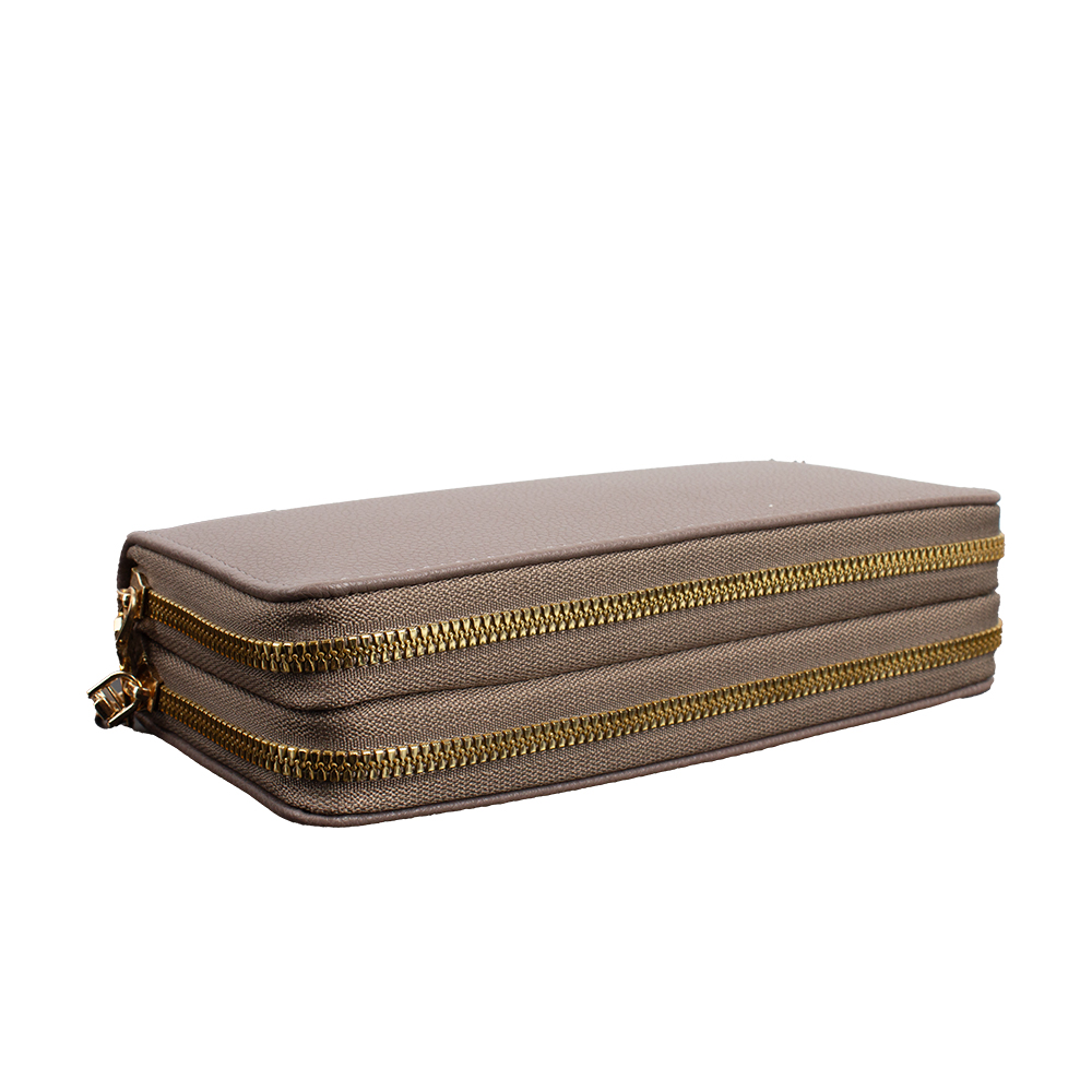 003-GY Double Zippers Long Wallet