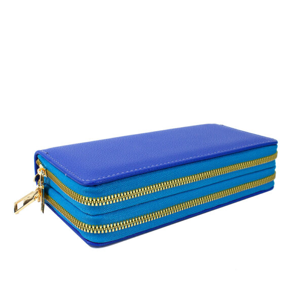 003-BL Double Zippers Long Wallet