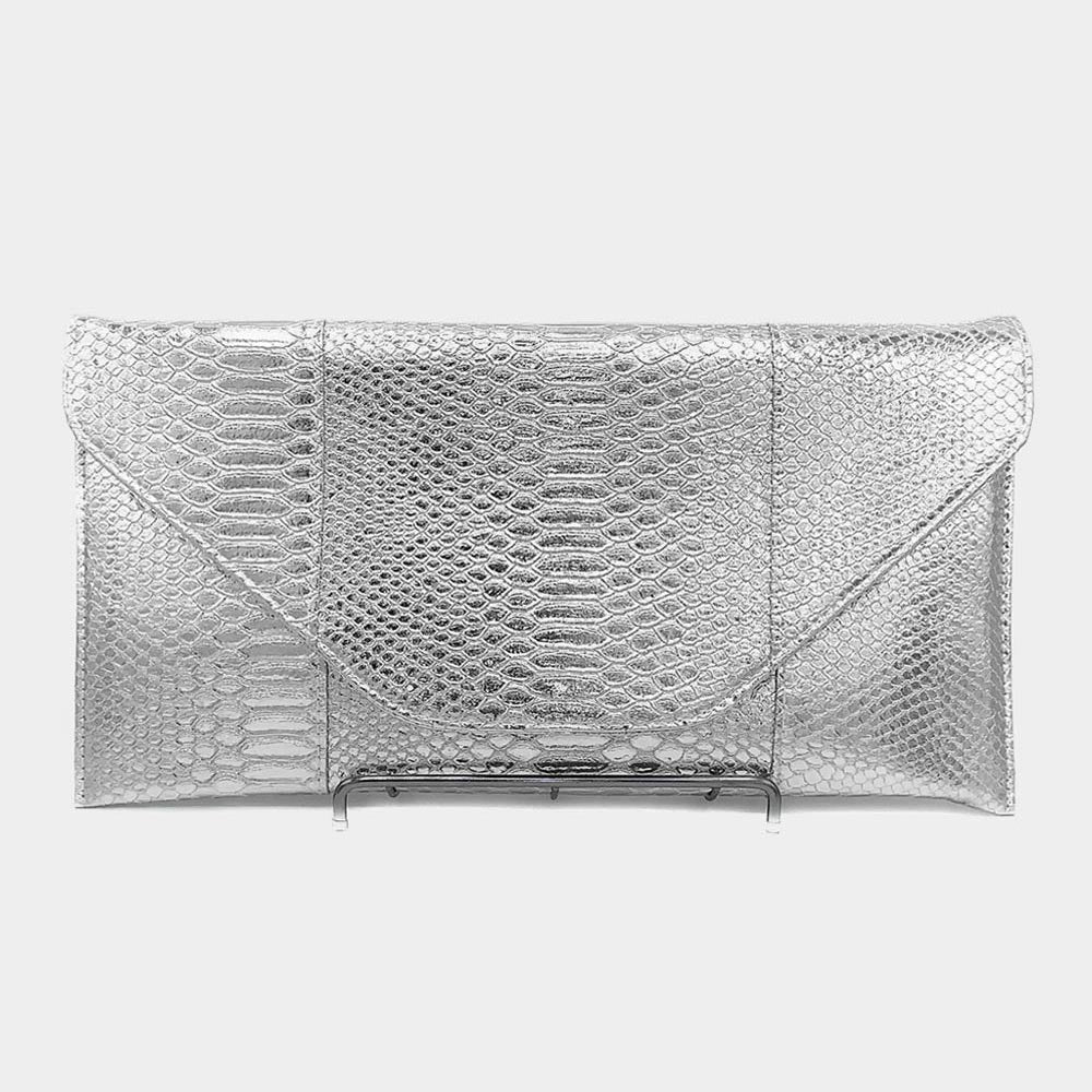 CO32029-SL Snake Skin Patterned Envelope Clutch Shoulder Bag