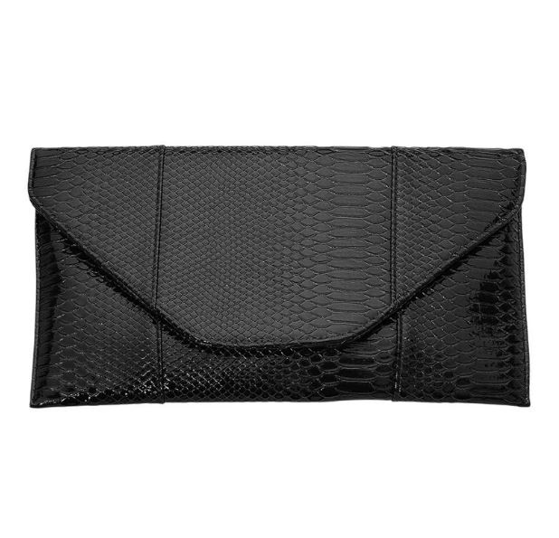 CO32029-BK Snake Skin Patterned Envelope Clutch Shoulder Bag