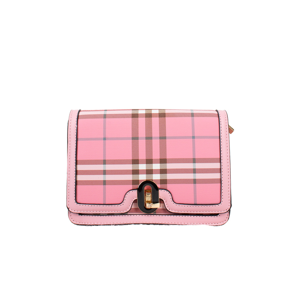 196-A-PK Plaid Pattern Crossbody Bag