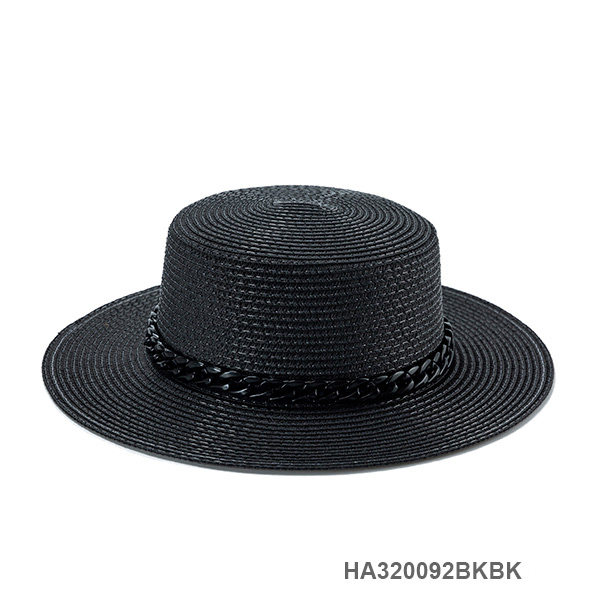 HA320092 BK Western Plastic Chain Straw Boater Hat