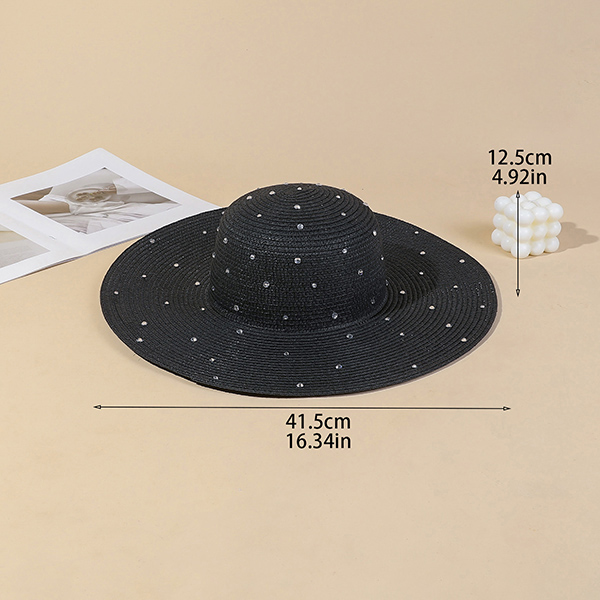 HA780026 BK Rhinestones Soft Straw Hat