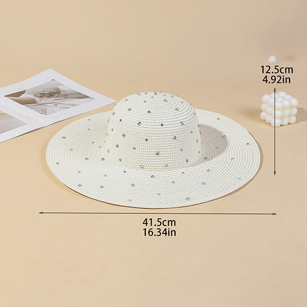 HA780026 IV Rhinestones Soft Straw Hat