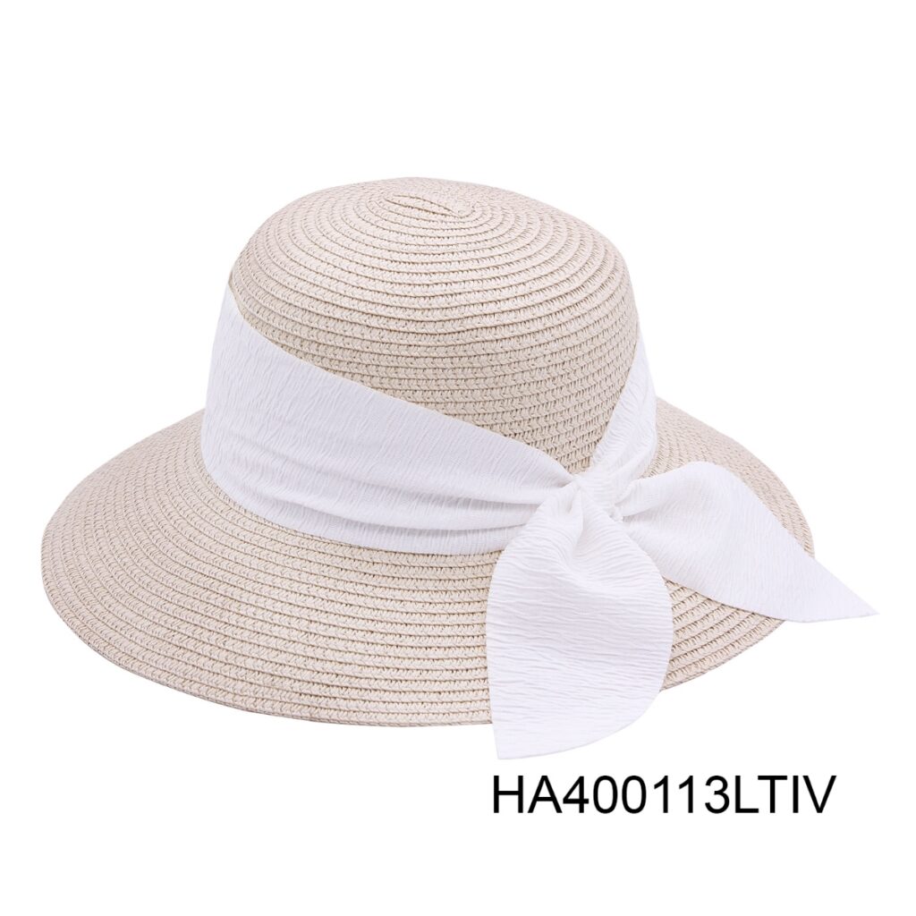 HA400113 LT/IV Straw Hat Fashion Foldable Big Bow Beach Sun Hat